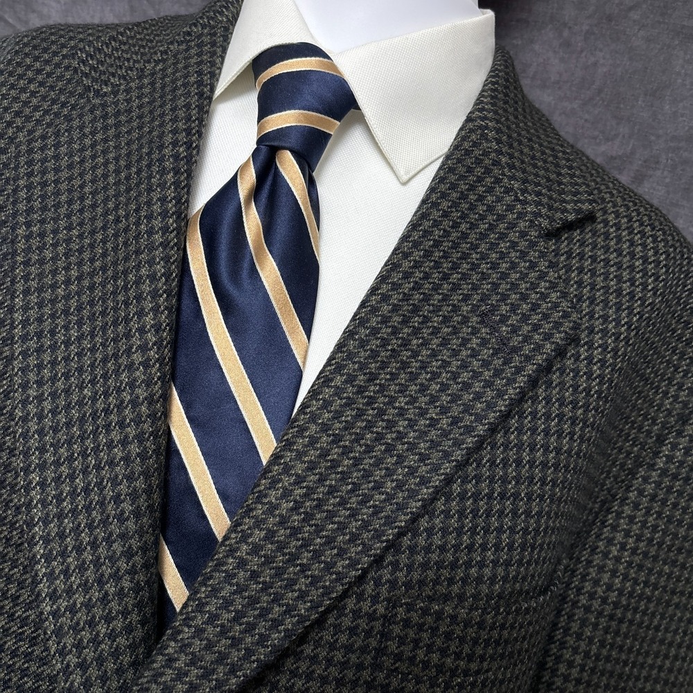 Vintage Evan Picone Sport Coat 46R Tan Check Houndstooth Wool Tweed USA Blazer